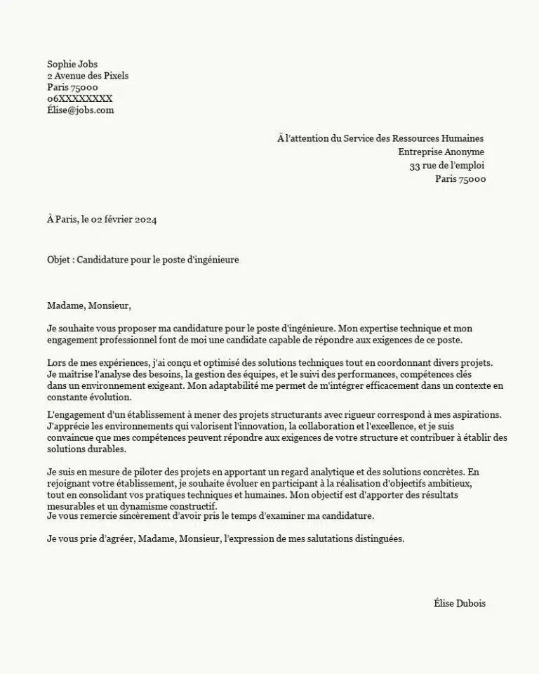lettre de motivation ingénieur
